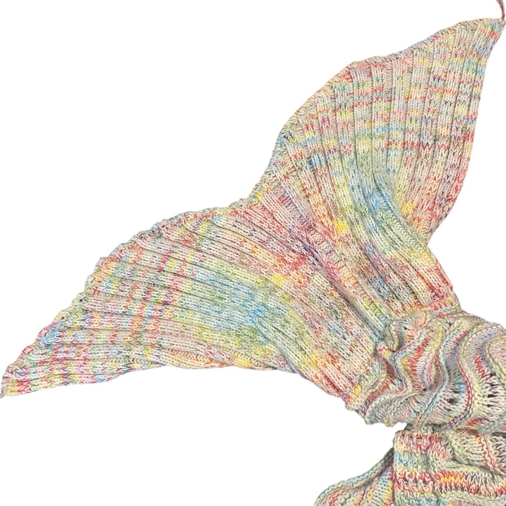 PAPILLON Multicolour Rainbow Knit Mermaid Tail Blanket FishTail Crochet - Picture 3 of 16